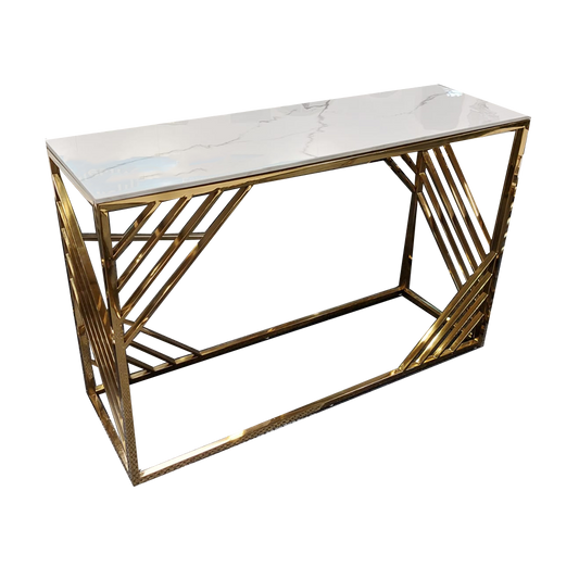 Azure Gold Console Table With Polar White Sintered Top