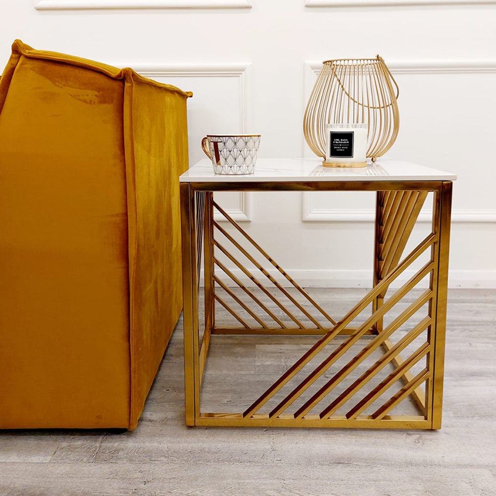 Azure Gold Lamp Table with Polar Sintered Top