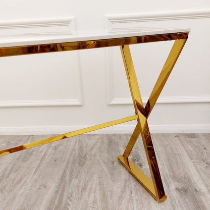 Zion Gold Console Table With Polar White Sintered Top