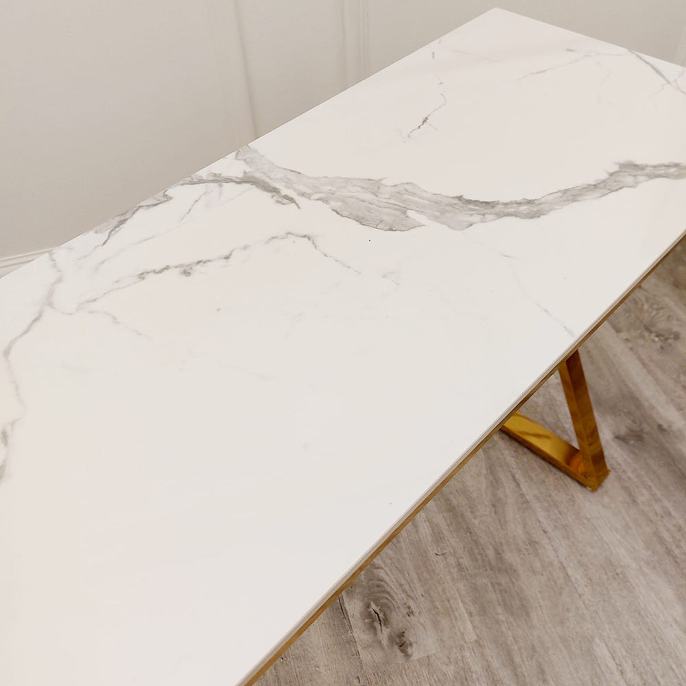 Zion Gold Console Table With Polar White Sintered Top