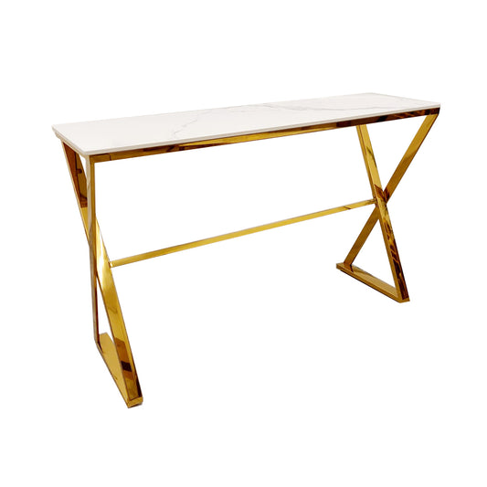 Zion Gold Console Table With Polar White Sintered Top