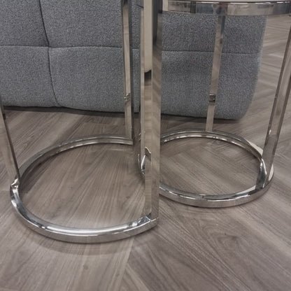 Cato Nest of 2 Tall Gold and Silver  End Tables with Polar White Sintered Stone Tops